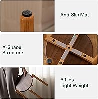 Vista 4 de Taburete redondo de madera 100% roble macizo, taburetes apilables con almohadillas antideslizantes para los pies, pequeños taburetes de tocador