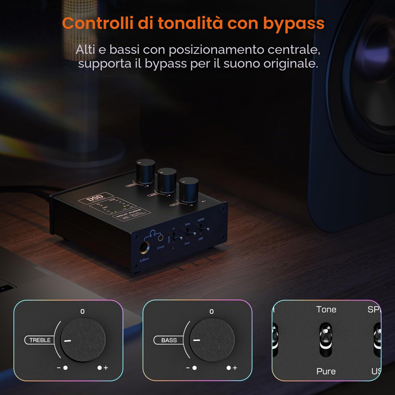 Douk Audio K5 PC DAC - Amplificatore per cuffie con USB e ingresso ottico DSD256 per amplificatore, altoparlante, Mac, computer