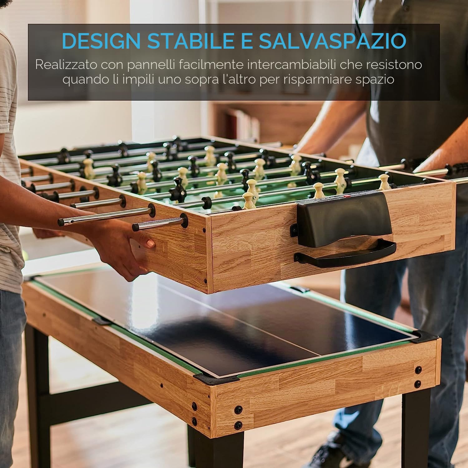 5 in 1 tavolo da multigioco, tavolo da gioco sportivo combinato per bambini tavolo da biliardo, biliardino, tavolo da ping pong, air hockey e pallacanestro con tutti gli accessori grande regalo