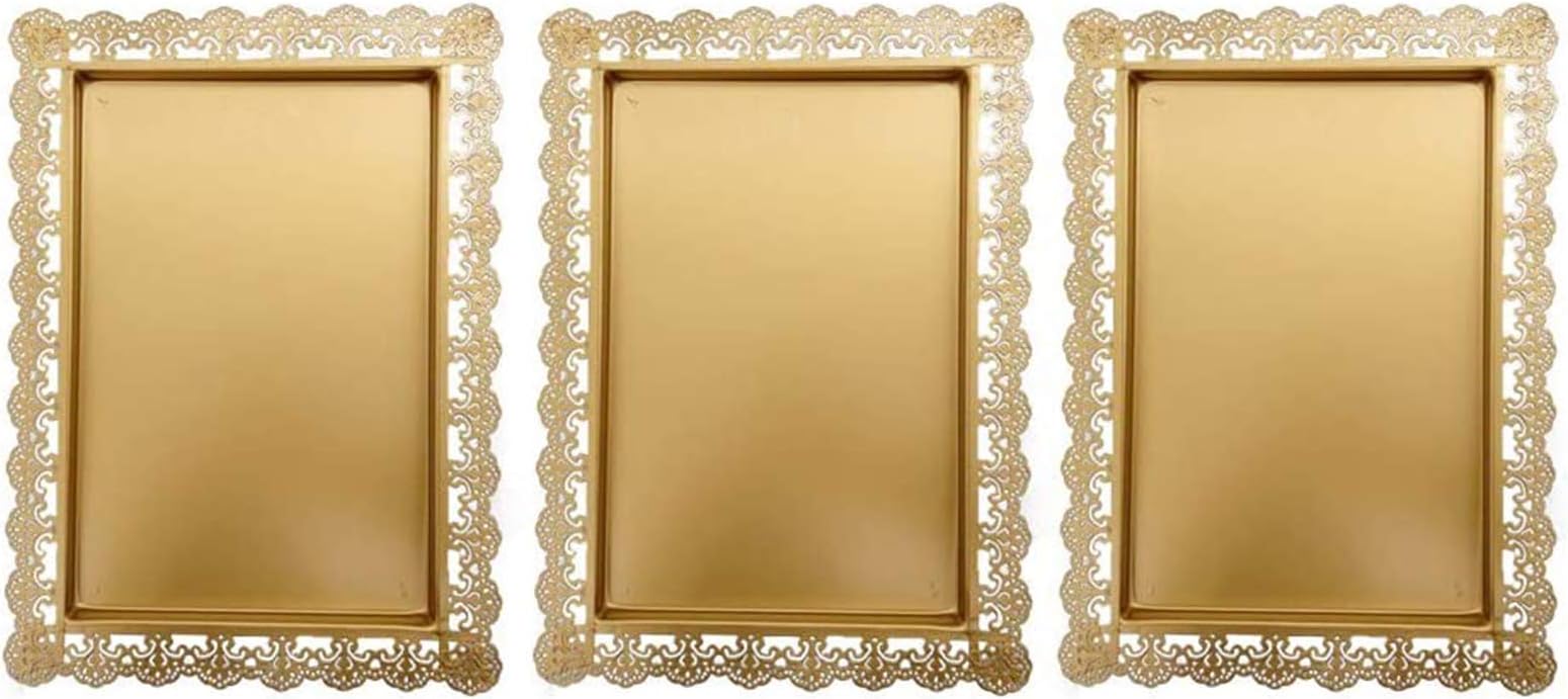 ATRDTO 3PCS Iron Cake Holder Rectangle Cupcake Serving Tray for Wedding Birthday Party (Gold 3 Pcs)