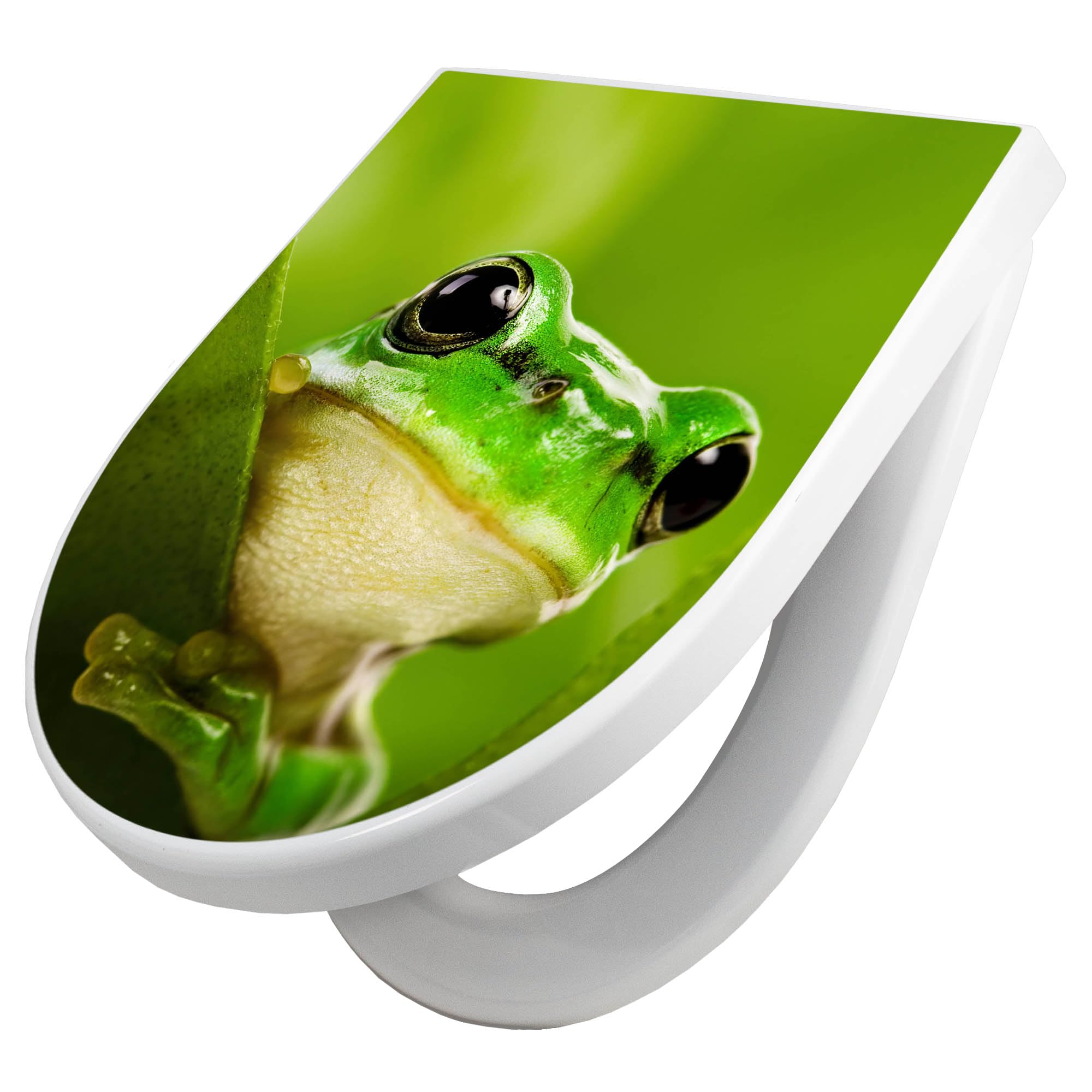 banjado WC Sitz mit Absenkautomatik D Form - Toilettendeckel mit Absenkautomatik D Form - Klodeckel Softclose - stabile Klobrille - Toilettensitz Weiß - Motiv Frosch