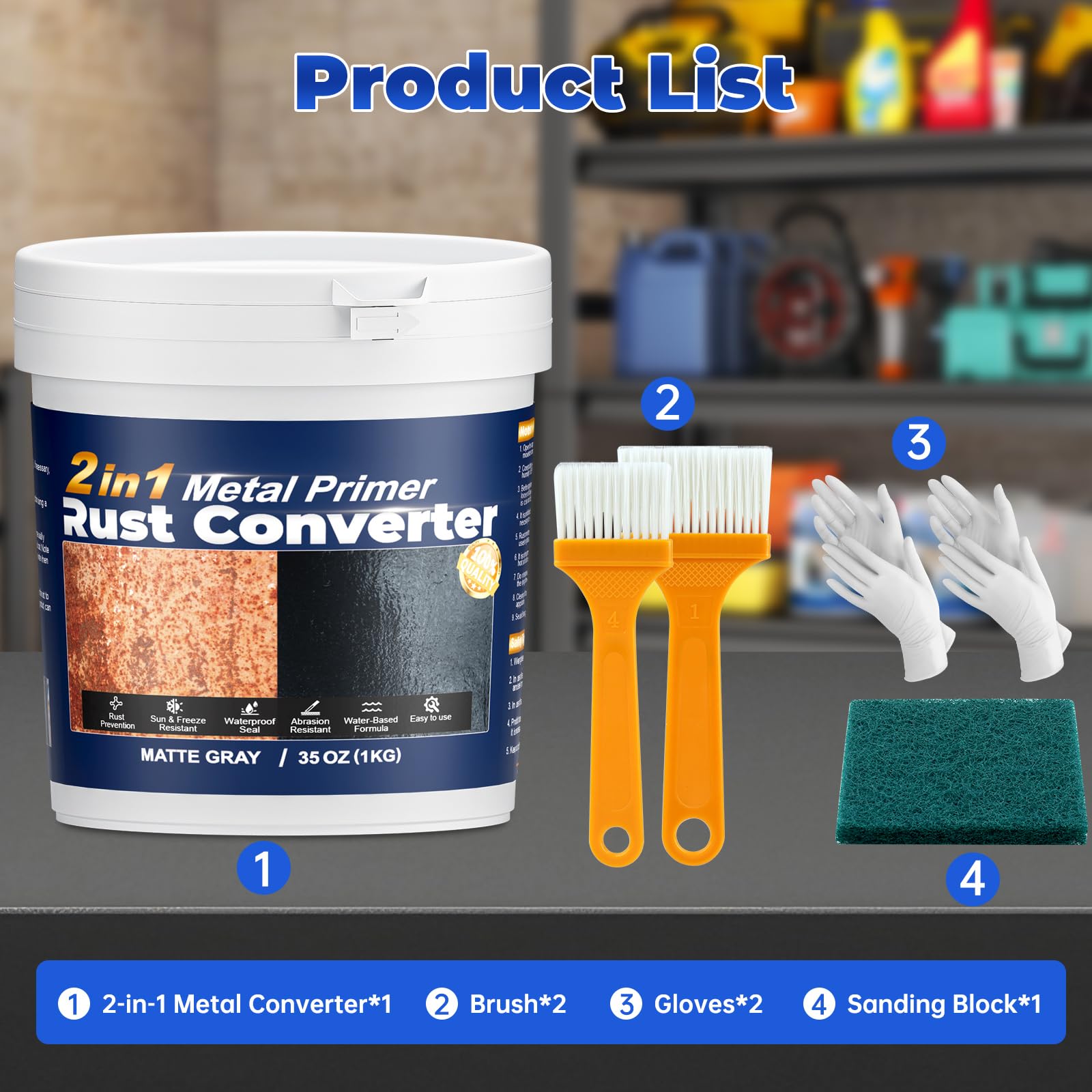 SZ-KARIDGE 2 in 1 Convertitore di ruggine e primer metallico, 1 kg di vernice antiruggine per metallo, rimozione della ruggine e sigillante, rivestimento antiruggine durevole, resistente al calore