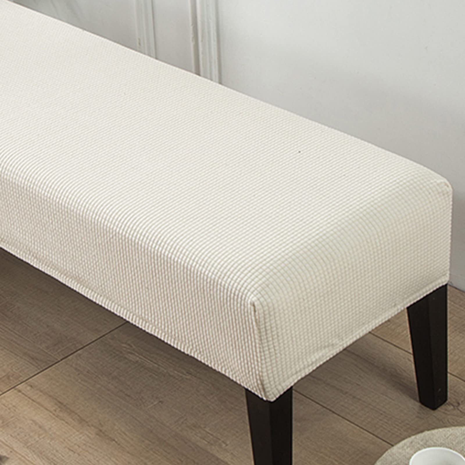 Highdi Dining Room Bench Covers, Velvet Upholstered Bench Slipcover Soft Stretch Spandex Rectangle Full Coverage Removable Washable Bench Seat Protector Footstool Cover (White)