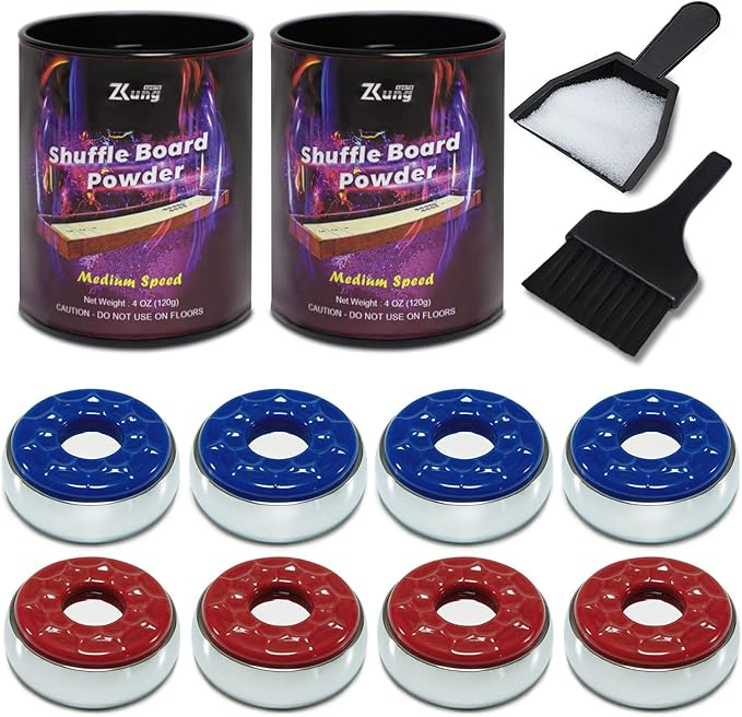 Set Of 8 Shuffleboard Pucks (Weights) - 2-1/8", 4 Red & 4 Blue, Chrome Steel