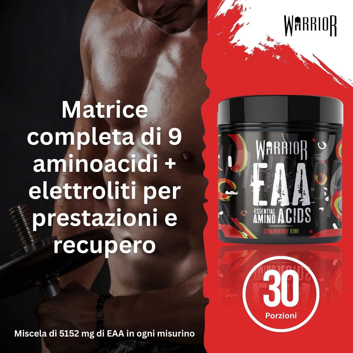 Warrior EAA Aminoacidi in Polvere 360 g – 9 Aminoacidi Essenziali per Recupero e Supporto Muscolare, Integratore Intra-Allenamento (Fragola e Kiwi)