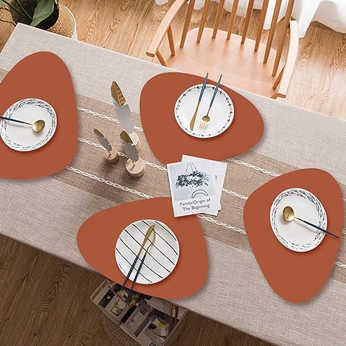 Miniatura 4 de Juego de 6 manteles individuales de piel sintética para mesa redonda, lavables, lavables, para cocina, comedor, patio, resistentes al calor, fáciles