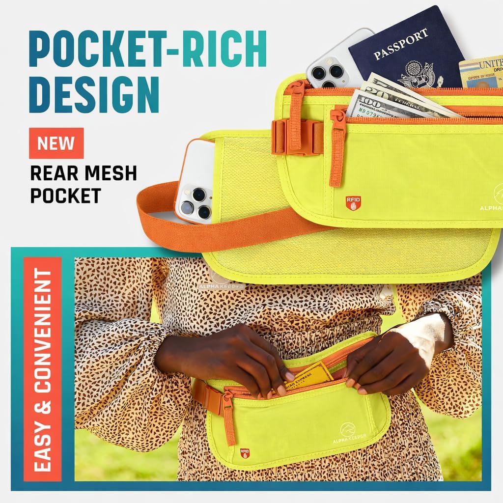 Alpha Keeper Money Belt for Travel Hidden Under Clothes – RFID Blocking Passport Holder & Slim Waist Wallet Pouch for Women & Men, Anti-Theft Travel Accessories thumbnail