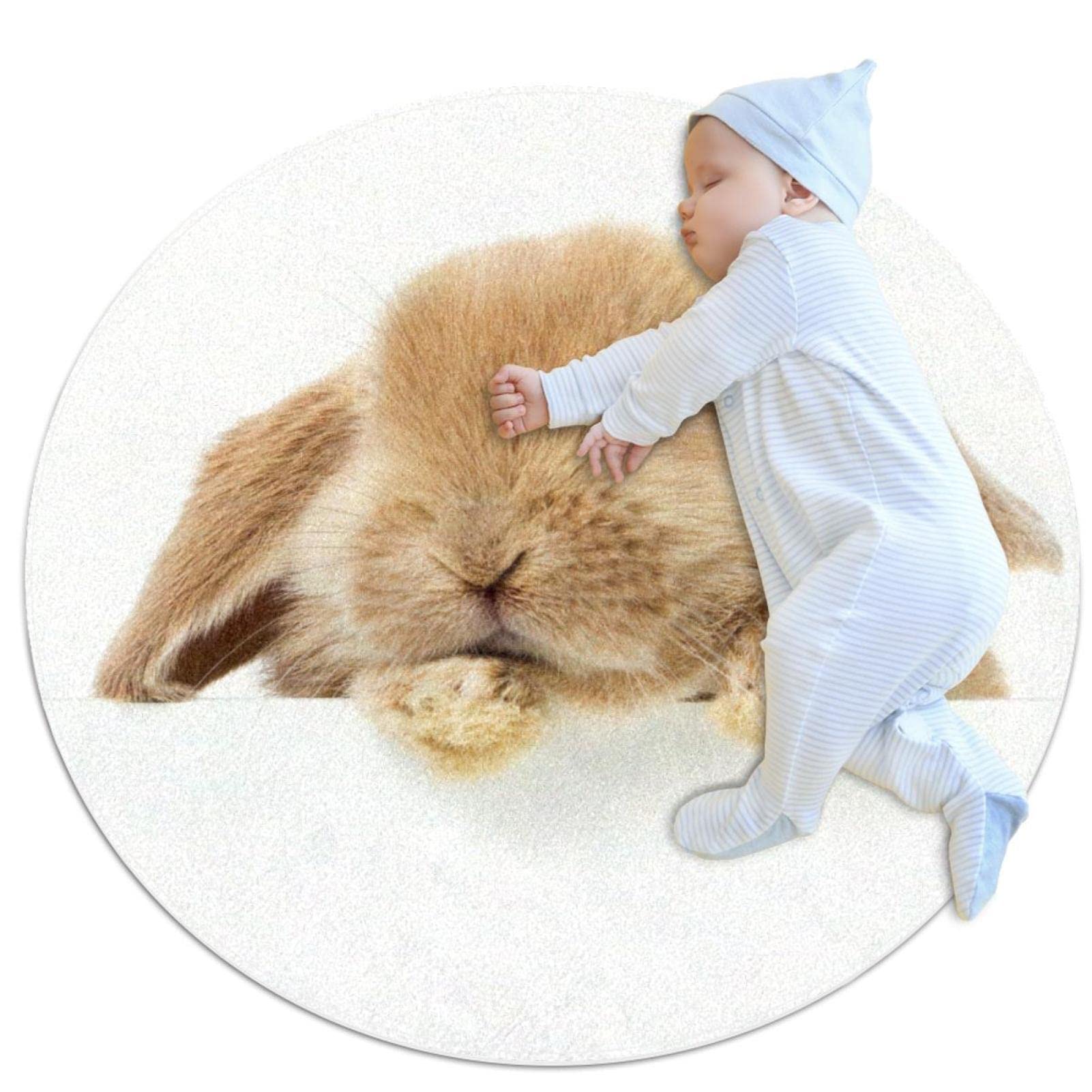 Tapis lapin mignon JDEZ tapis de jeu pour enfants rond 80x80cm chambre bébé fille garçon