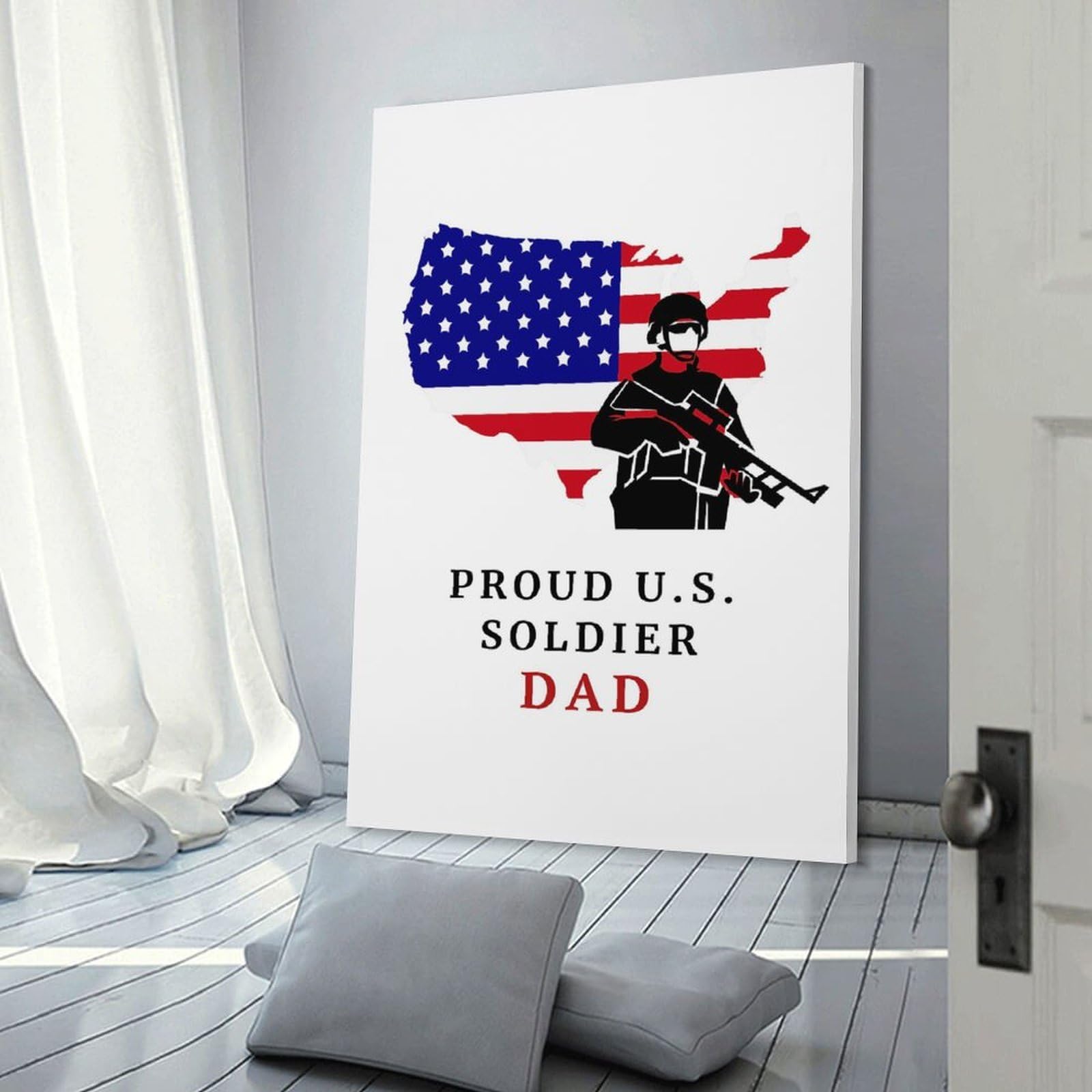 Junmoney Proud US Soldier Father Home Decor Wall Art 16x24inch(40x60cm), for Office, Study Or Home Workspace, Home Office Artwork with Decorative Appeal