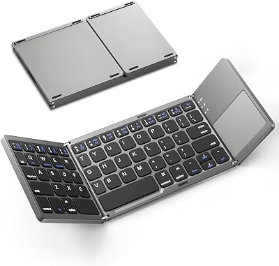 Foldable Bluetooth Keyboard with Touchpad, Ultra Slim Portable Wireless Keyboard with Rechargeable Battery for Android Windows iOS Tablets Laptop-Space Gray