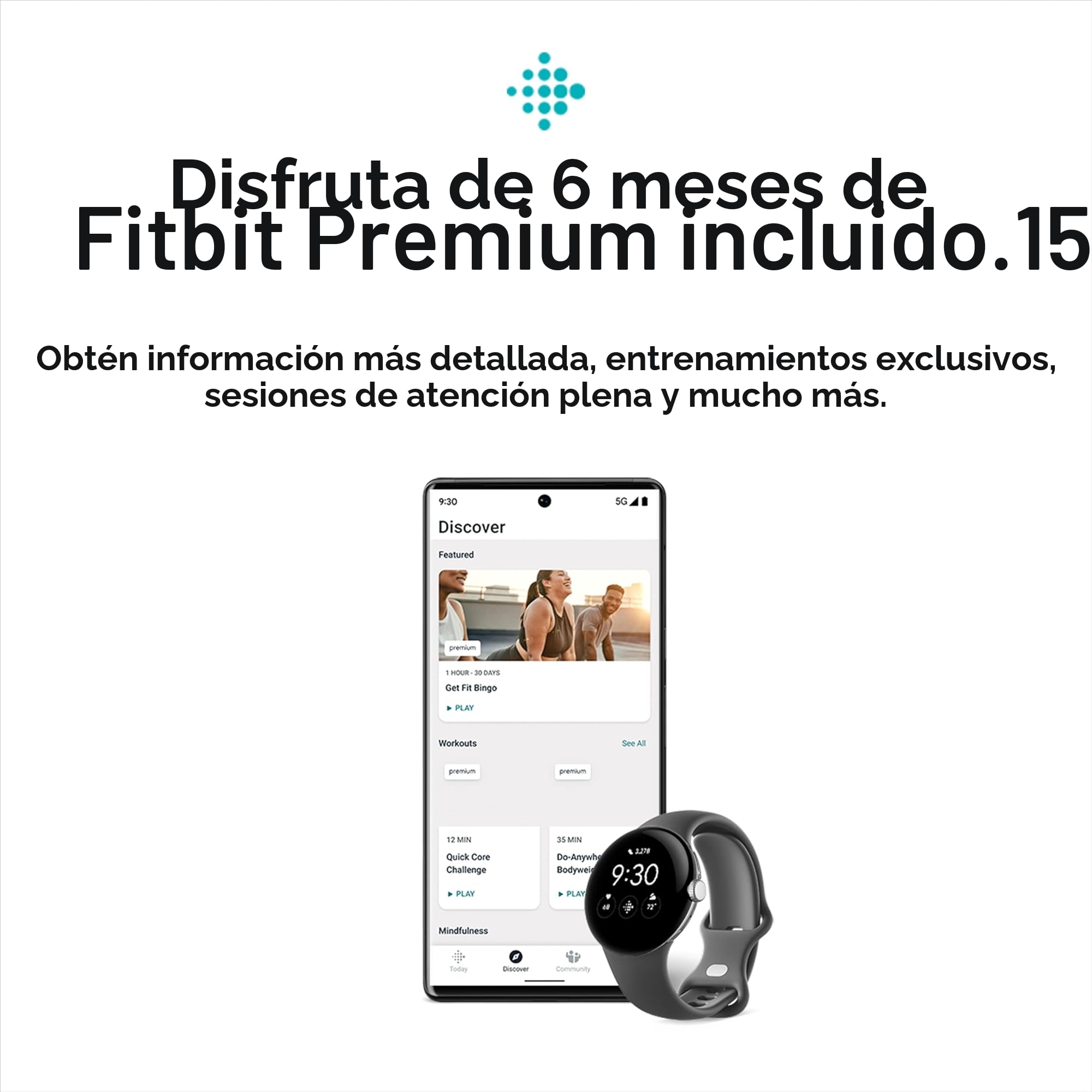 Google Pixel Watch 1ª generación - Reloj inteligente Android con seguimiento de actividad Fitbit, reloj de seguimiento de frecuencia cardíaca, caja de acero inoxidable negro mate con correa activa de