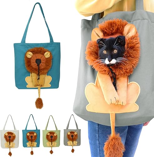 Miniatura 1 de Bolsa de transporte de hombro de lona para mascotas bonita bolsa de hombro de lona para mascotas en forma de león transportador de gatos portátil