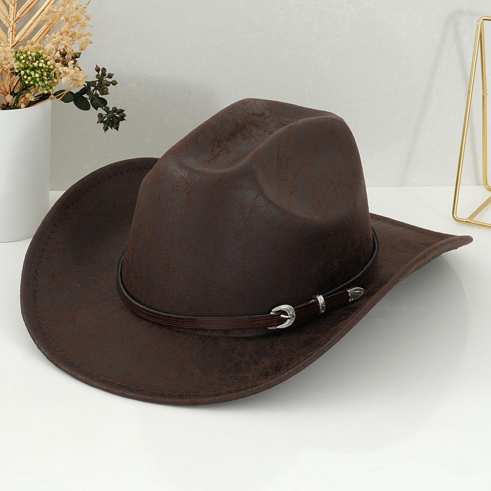 Générique Chapeau de Cowboy Western Occidental pour Hommes Femmes, Léger, en Cuir, Fabriqué À Main, À Large Bord, Ajustable, Durable, Chapeau D'outback Accessoires De Fête