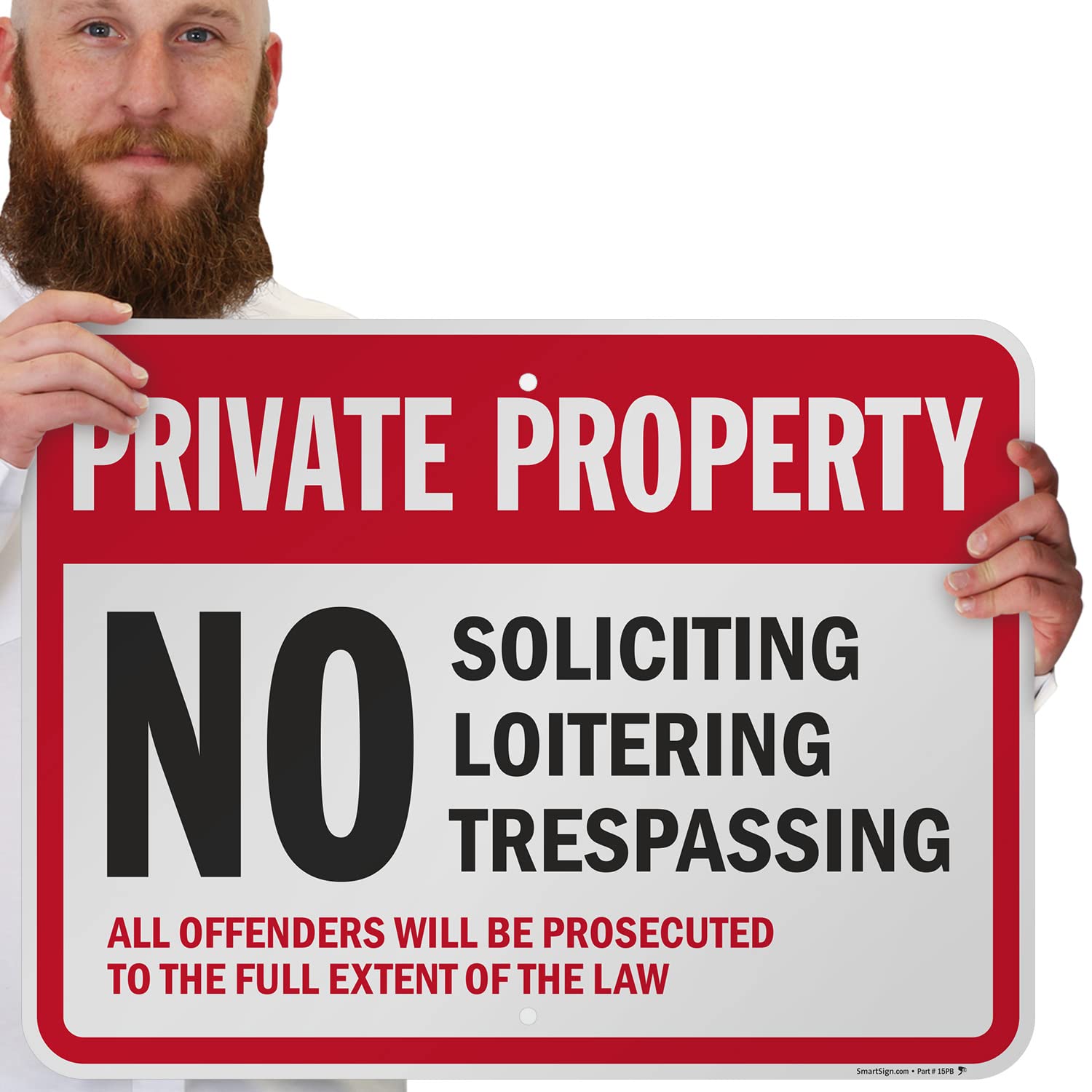 Señal de aluminio SmartSign, leyenda "sin solicitar loitering Trespassing," 18 cm de alto x 24 cm de ancho, negro/rojo sobre blanco