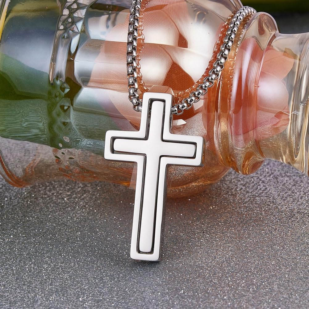 Wolentty Couple Cross Necklace Stainless Steel Religious Matching Necklaces for Valentines Gift - Image 2