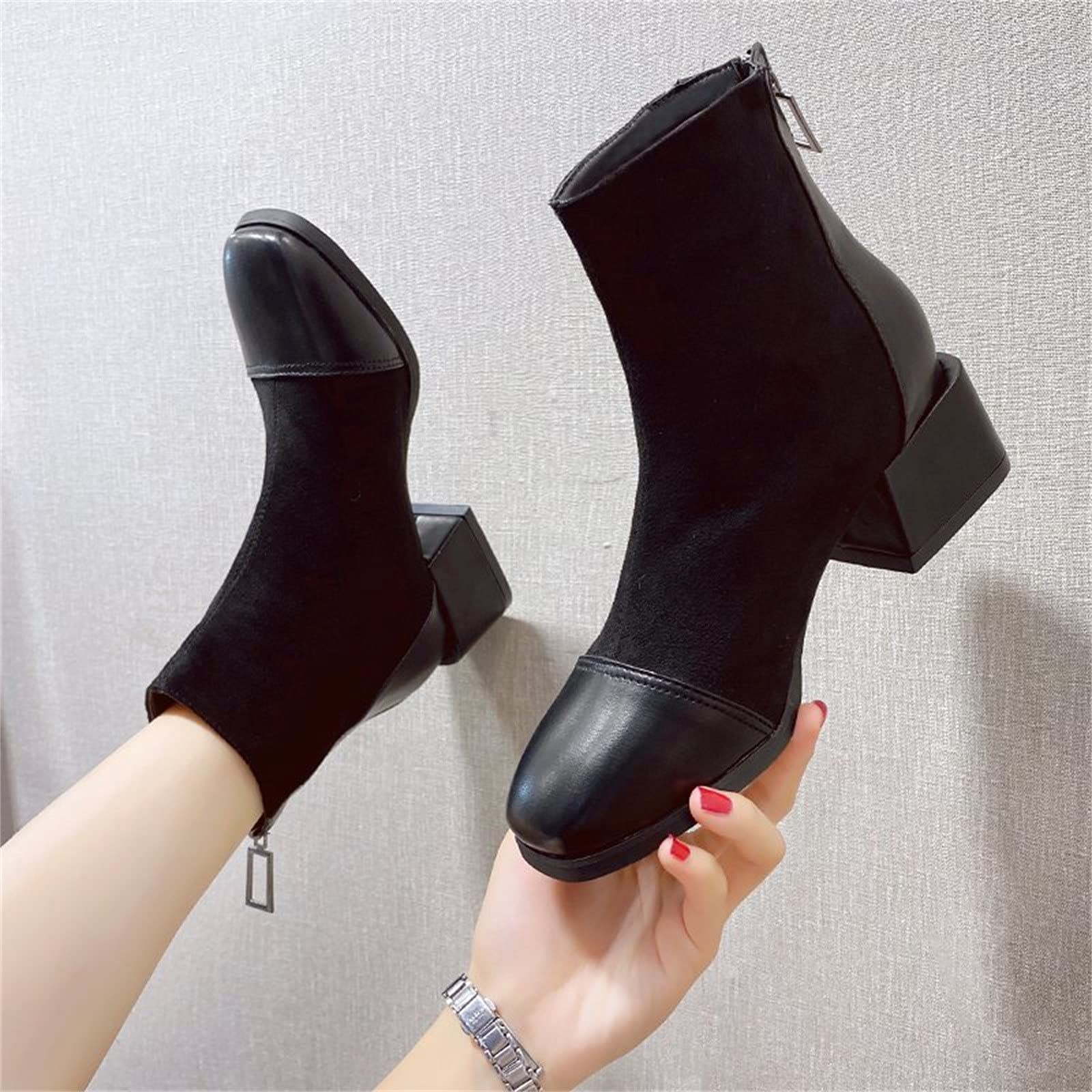 D G Scarpe Elastiche con Tacco Medio Tondo Stivali con Cerniera alla Stivali Corti da Donna Articoli Neonato