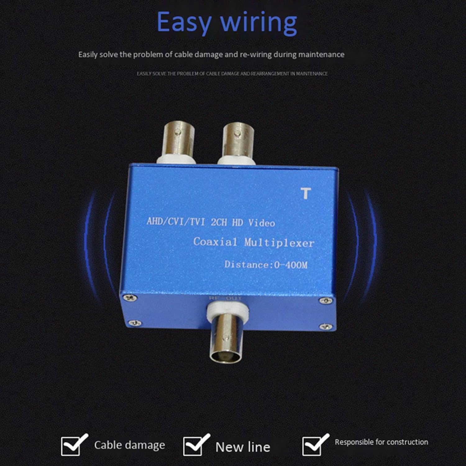 3X Two-Channel AHD/CVI/TVI1080P HD Video Multiplexer Coaxial HD Expander Adder for Camera