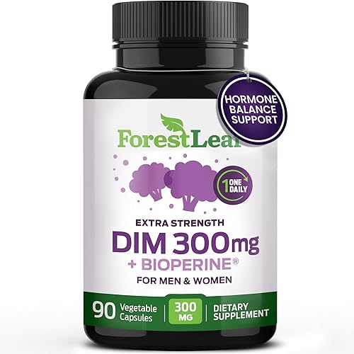 ForestLeaf DIM Supplement - 300mg DIM Estrogen Supplement for Women/Men - Diindolylmethane with BioPerine Black Pepper - Support for Detox, Metabolism, Hormone Balance & Menopause - 90 Caps