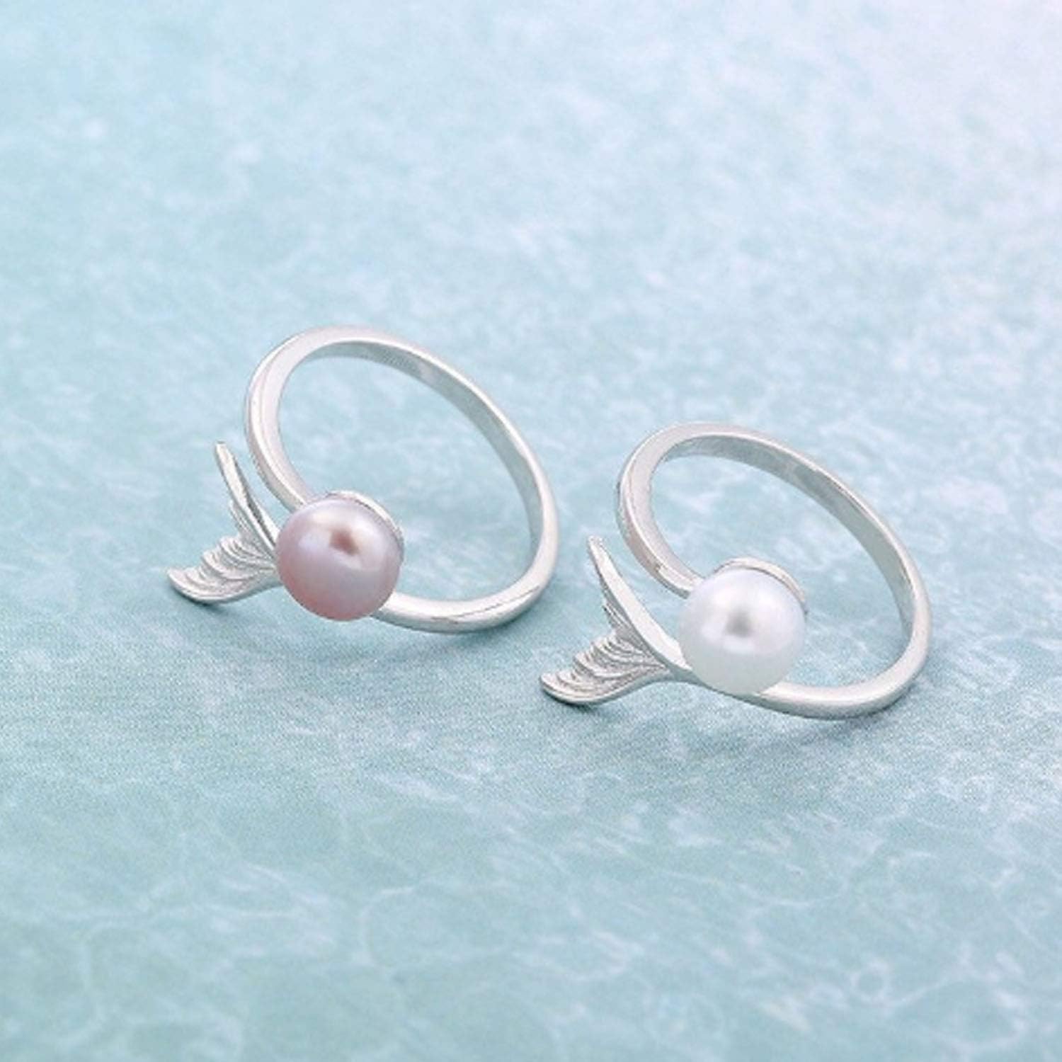 Adjustable solid sterling silver with Rhodium plated ring setting, mermaid tail ring blank for pearl or gemstone, pearl mounts, jewelry DIY image 5