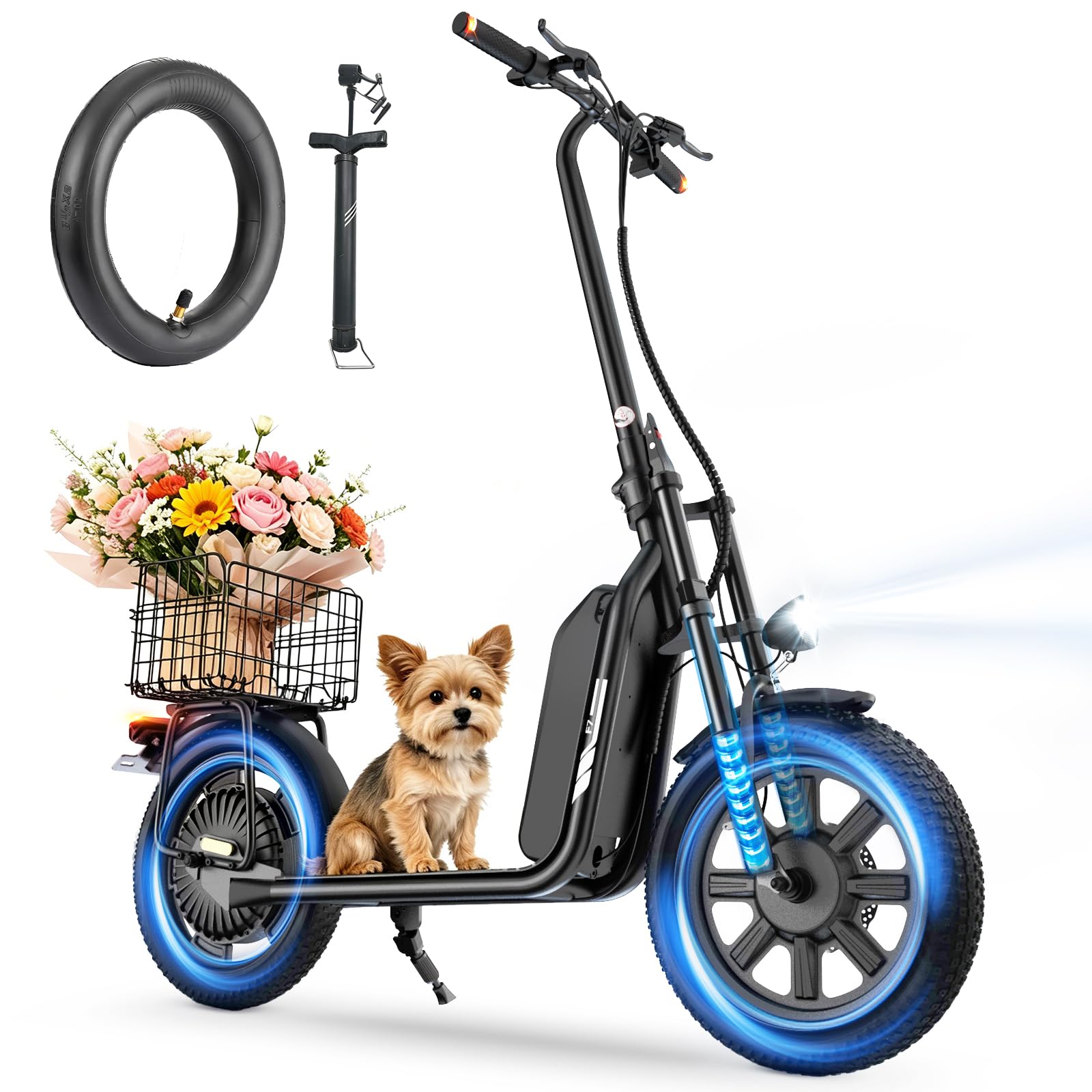 iScooter E Scooter mit Straßenzulassung für Erwachsene mit 16*3 Zoll Fat Winterreifen, 70-80km Reichweite ABE Faltbarer Elektroroller, Herausnehmbarer Akku, Korb, Stoßdämpfung, 150 kg Tragkraft, App