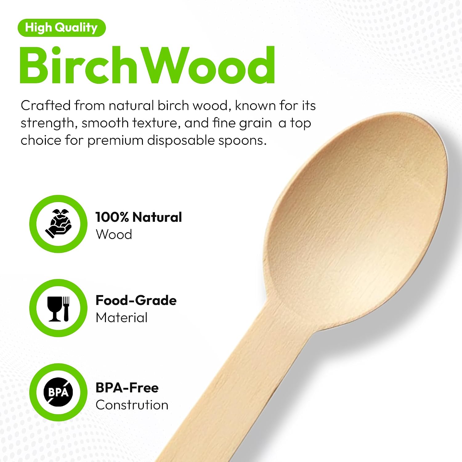 Custom Disposable Wooden Spoons 6.25" – Personalized Biodegradable Spoon for Events, Parties & Catering | Eco-Friendly Custom Name Spoons | Customizable Wooden Cutlery for Weddings & Special Occasions