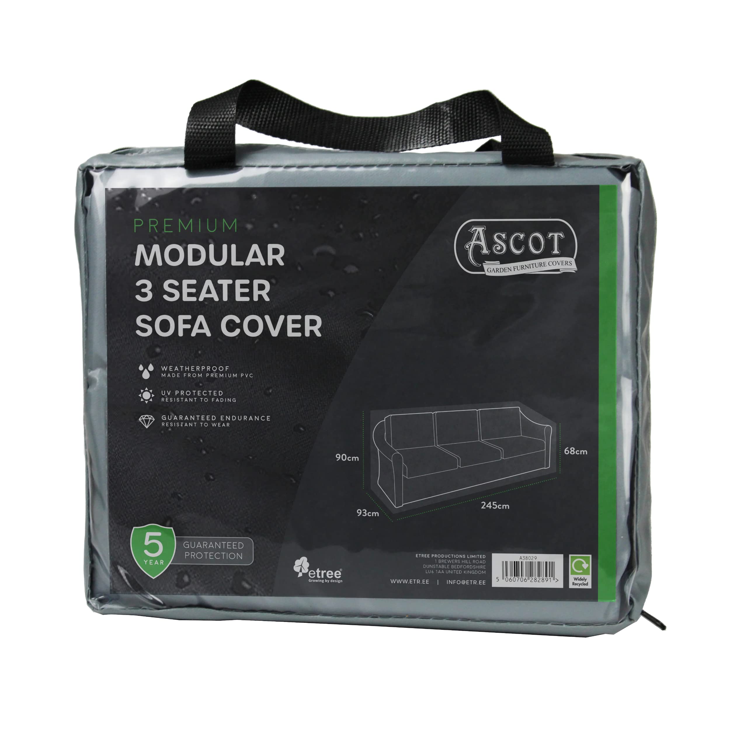 Ascot Garden Furniture Covers Grey Ascot Premium Modular 3 Seater Sofa - 245 X 93 X 68/90 H Modern