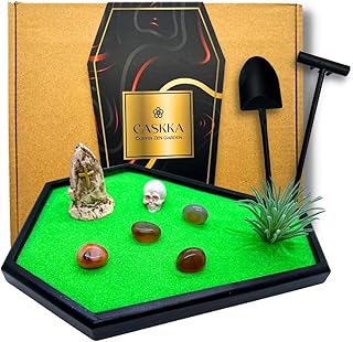 CASKKA Coffin Zen Garden - Coffin Zen Garden for Desk - Coffin Desk Sand Zen Garden - Coffin Mini Zen Garden - Coffin Desk Decor Zen - Sand Garden for Office (Green Sand)