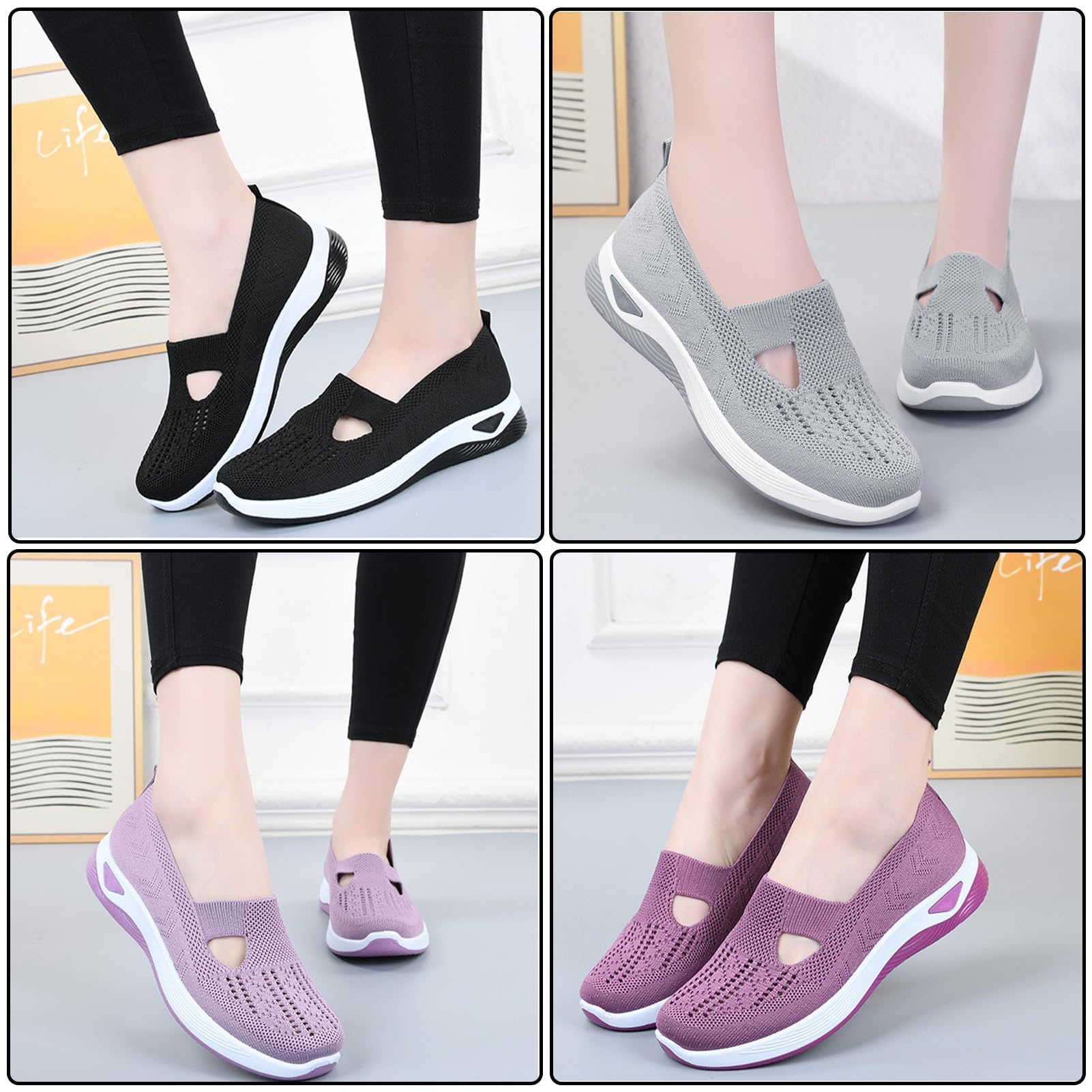 Zapatos Ortopédicos para Mujer con Malla Sin Cordones Antideslizantes Plataforma Ligeras