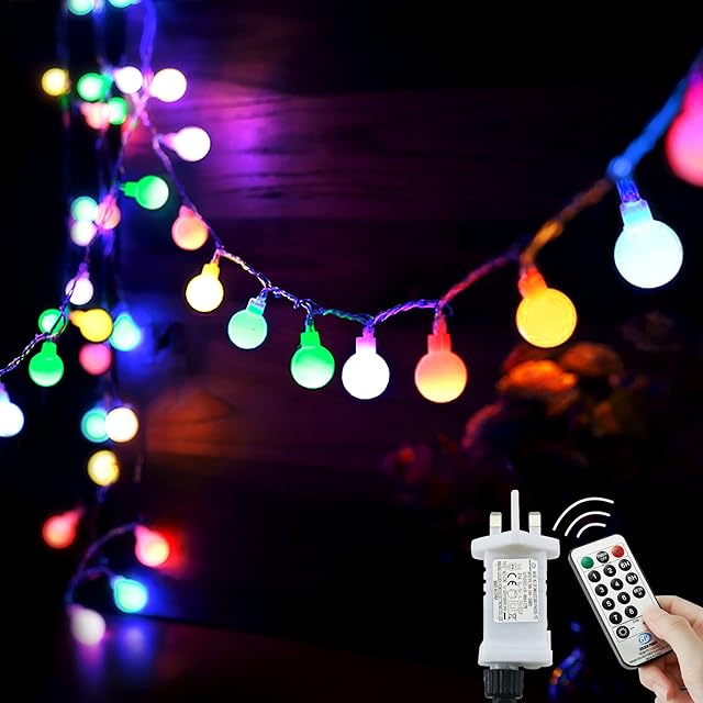Globe String Lights Waterproof, 15M/49ft 120 LED Fairy Lights Plug in Powered, 8 Modes Christmas Lights Outdoor/Indoor, Garden Lights for Patio, Gazebo, Bedroom, Party Decorations (Multi-Coloured)