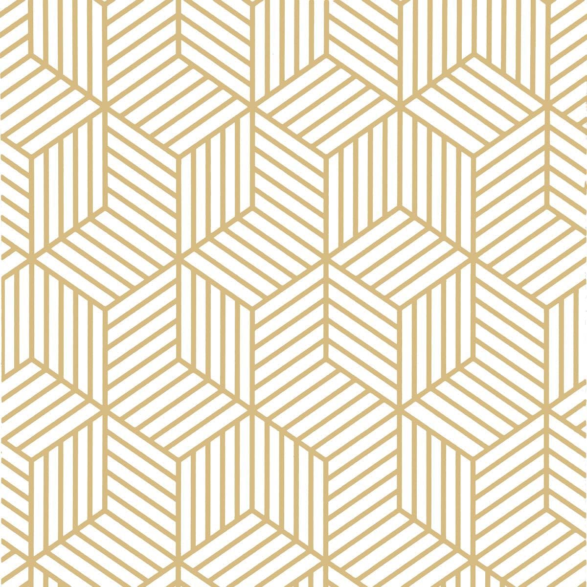 LiveborGold Peel and Stick Wallpaper - Geometric Hexagon Peel and Stick 17.7" x 78.7" Removable Modern Stripe Contact Paper
