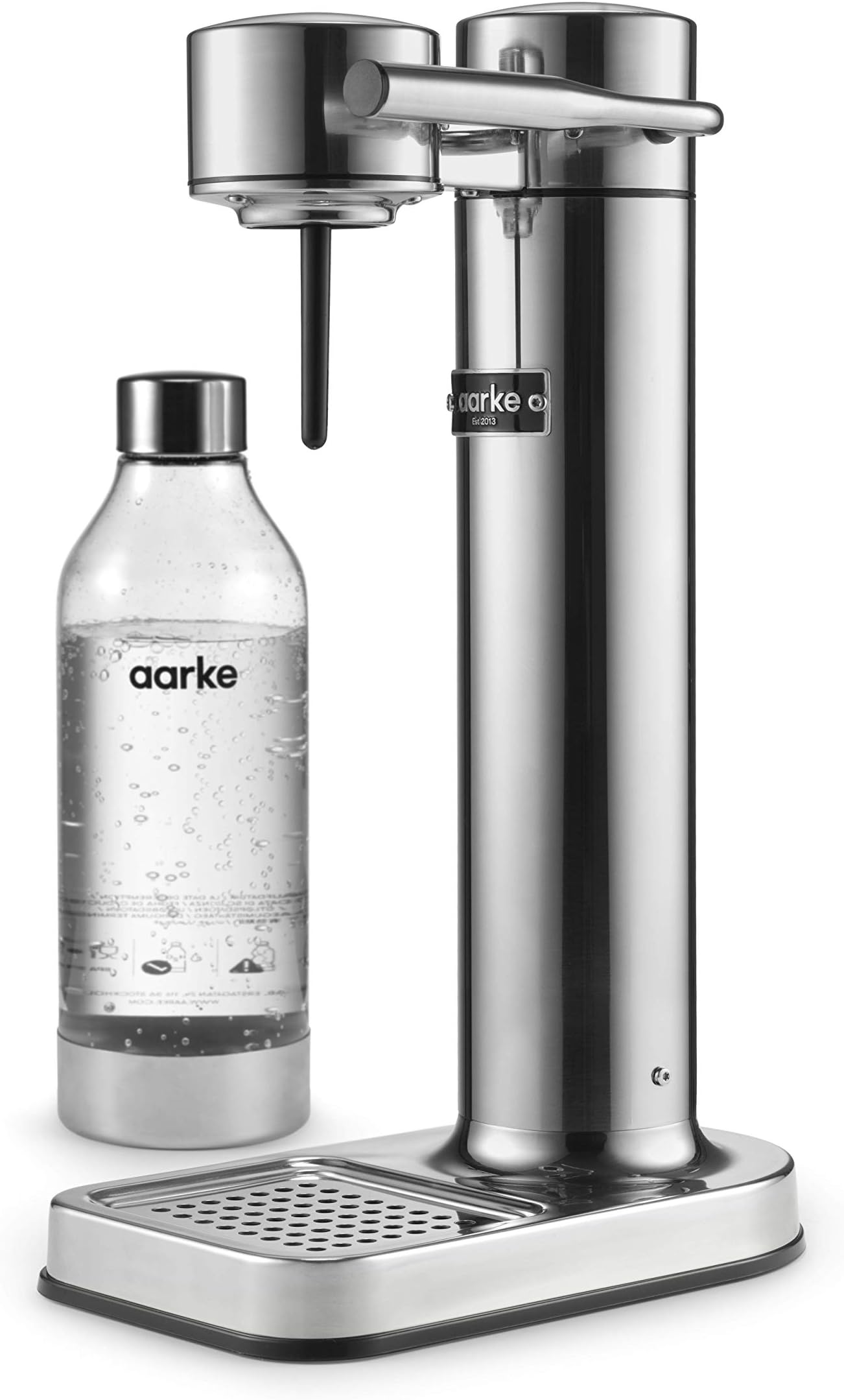 aarke Carbonator II Water Carbonator, Stainless Steel Casing, Soda Water Carbonator, Including Polyethylene Terephthalate (PET) Bottle, Compatible with CO2 Sodastream Cylinders Silver