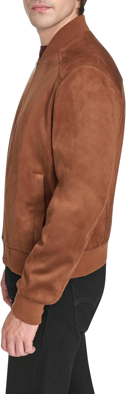 Cole Haan Men's Rib Knit Collar Fully Lined Faux Suede Jacket - Image 3