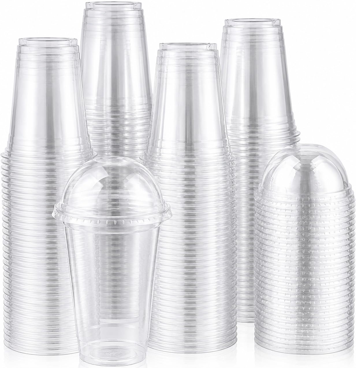 1ABOVE 12 oz Clear Plastic Smoothie Cups with Dome Lids, Pack of 50