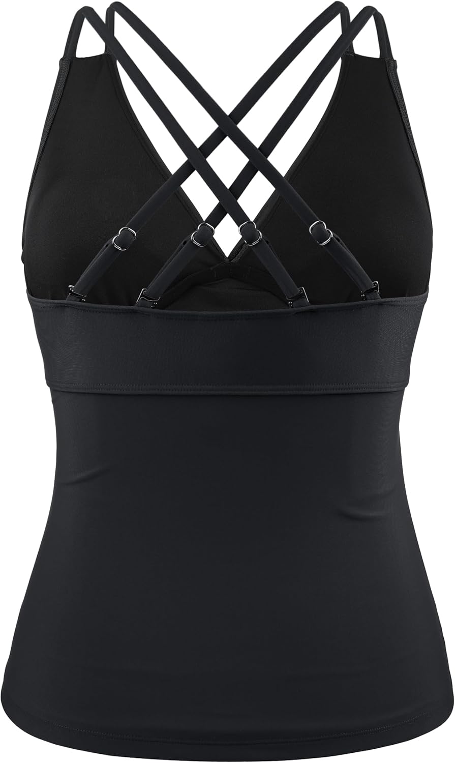 Firpearl Women's Underwire Tankini Top Only Tummy Control Bathing Suit V Neck Push Up Crossover Swimsuit Top - Image 7