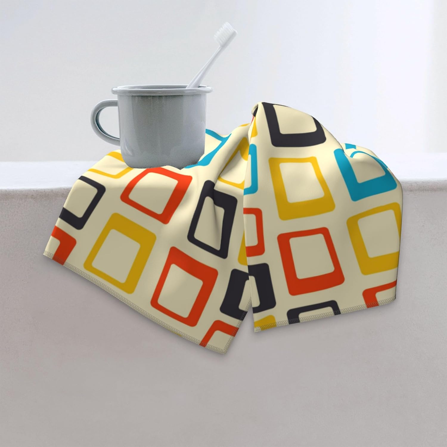 Mid Century Modern Bath Hand Towels Bathroom Decorative Set of 2, Soft Absorbent Yellow Retro Hand Towels for Bathroom Kitchen Home Gym Yoga Spa 14"x28" - Image 6