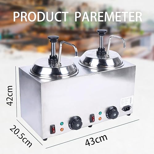 Miniatura 6 de Dispensador de salsa de queso, dispensadores de condimentos comerciales de caramelo de chocolate con 2 recipientes para calentador de dulce de