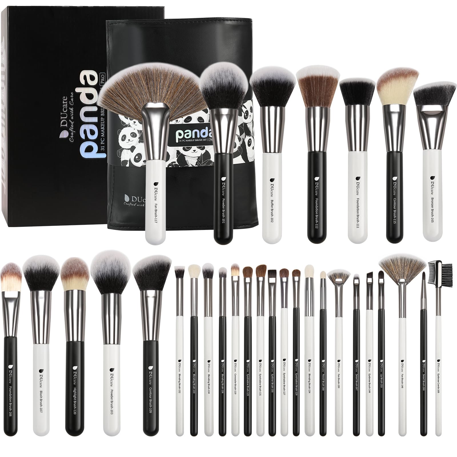 DUcare Brochas de Maquillaje Profesional Con Bolsa de Cosméticos 31 piezas Premium Synthetic Set de Pinceles de maquillaje para Artista de Maquillaje(Estilo panda）