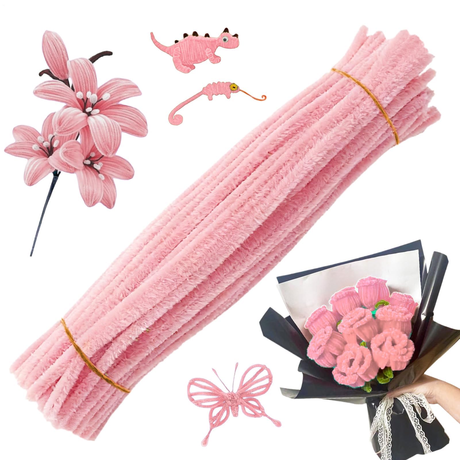 Muiltvoe Pipe Cleaner Flower Kit, Handmade Chenille Craft Supplies, Bouquet Wrapping Set, Classroom Activity, Preschool Project, Birthday Party Favor, Home Decoration