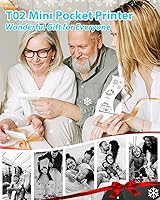 Vista 4 de Phomemo T02 - Juego de impresora con 3 rollos de impresora sin tinta de papel, mini impresora de calcomanías para impresora Bluetooth térmica
