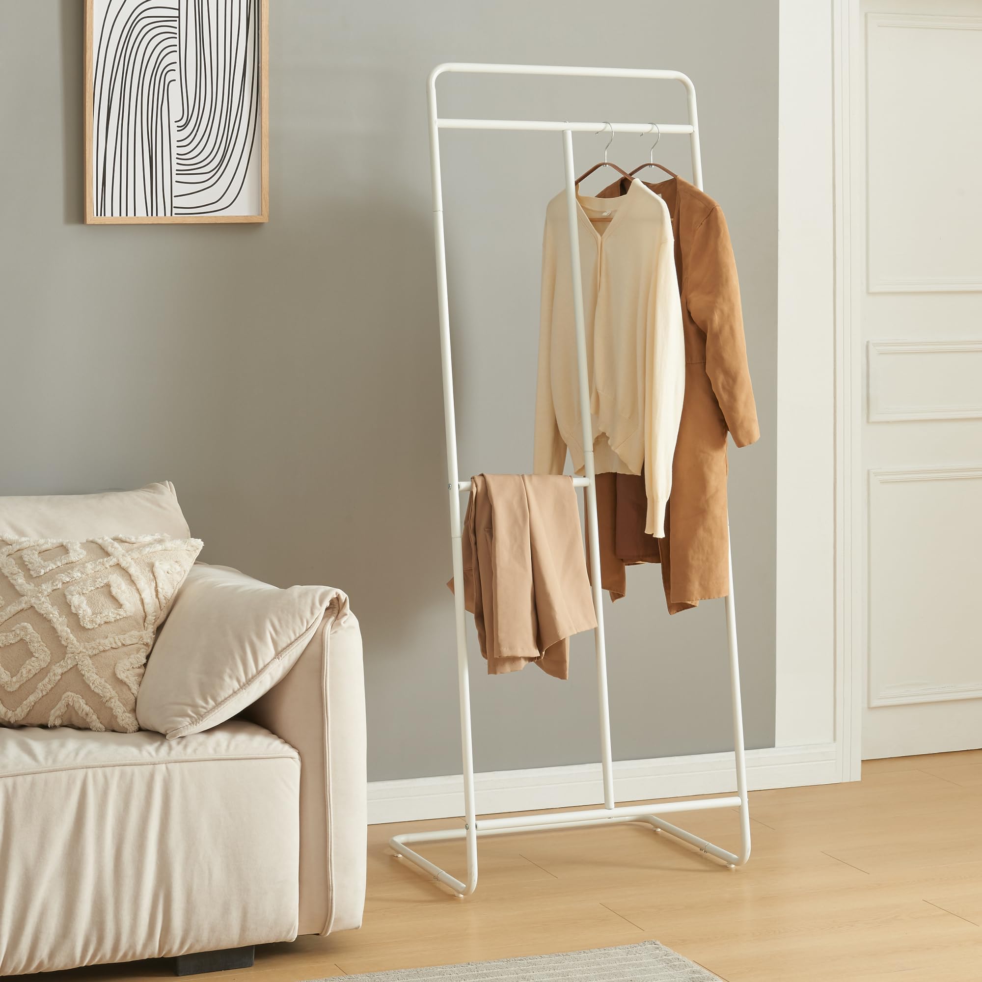 [en.​casa] Perchero Burro Sandviken con 3 Barras para Colgar Ropa Mueble de Entrada Pasillo Oficina Diseño Industrial Acero 166 x 63 x 48 cm - Blanco