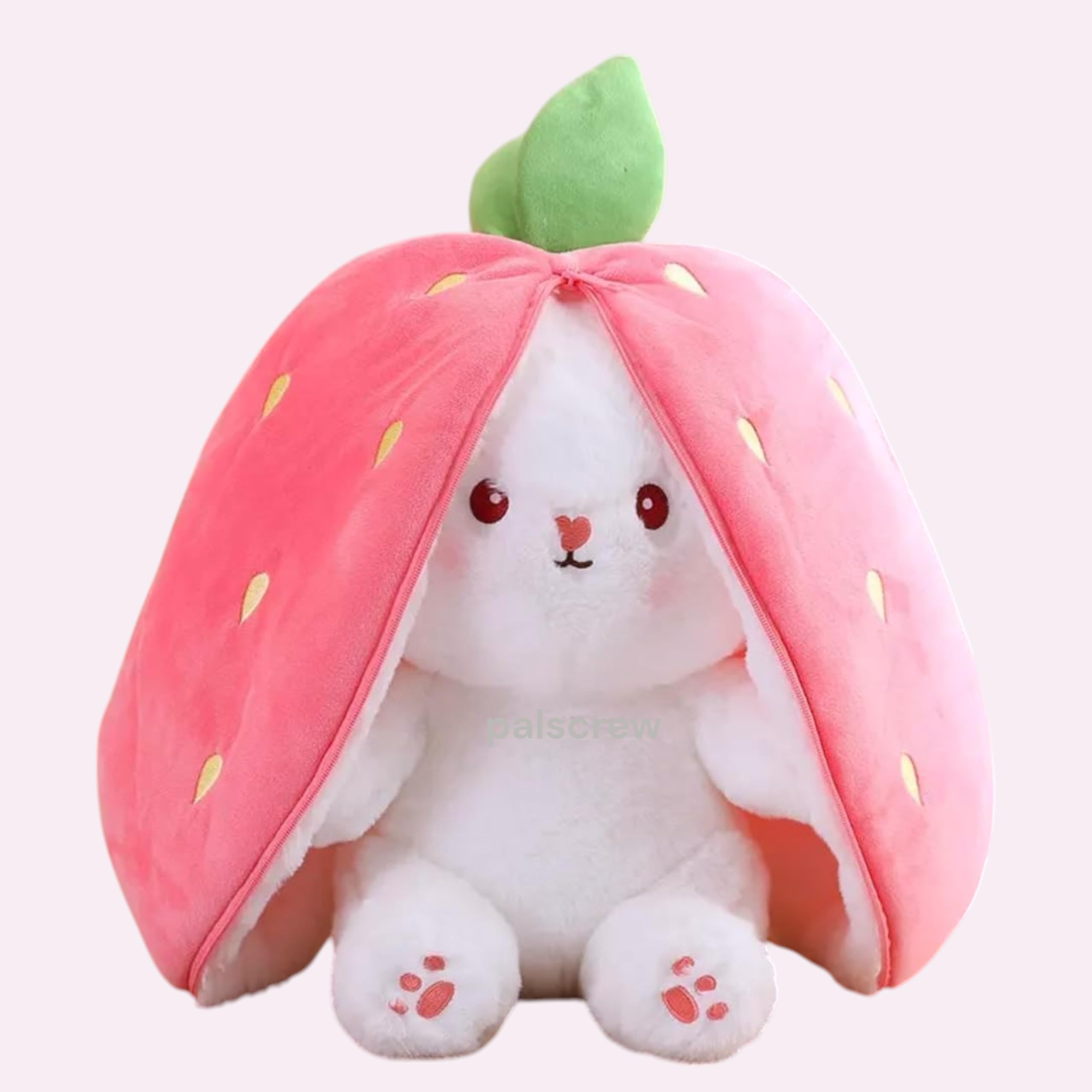 Reversible Bunny Rabbit Soft Toy with Chain | Strawberry Shape Plush Stuffed Animal Doll for Girls, Boys, Baby, Kids | Pink Teddy Bear Plushie for Kids & Valentine's Day