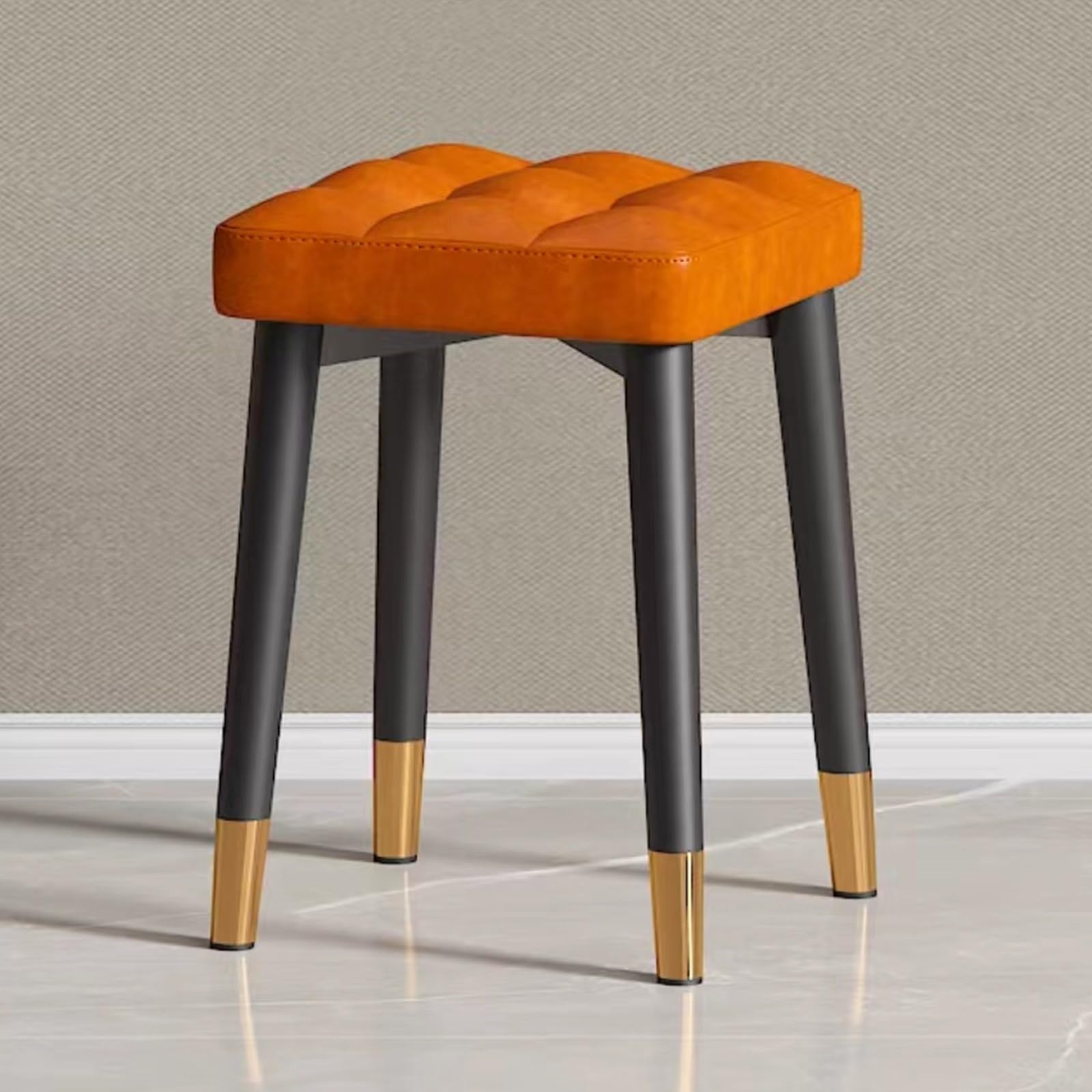 Taburete de tocador naranja de 17.7 pulgadas para dormitorio elegante