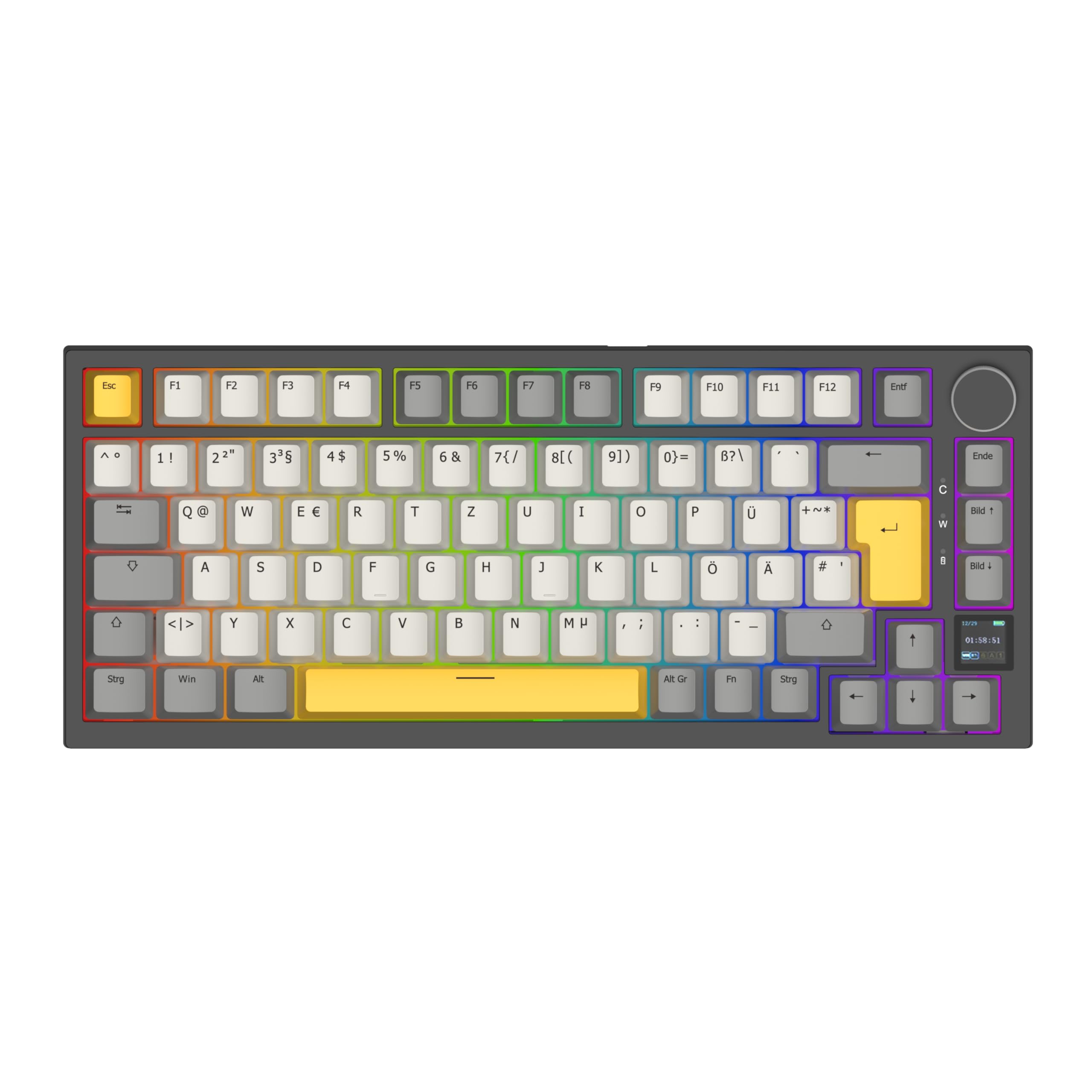 MechLands AK820 PRO 75% Mechanische Tastatur, QWERTZ Deutsches Layout, 3 Modi Drahtlose Tastatur mit TFT-Bildschirm & Cremiger Dichtungsstruktur, Hot-Swap-fähig, RGB, NKRO für Win/Mac (Schwarz)