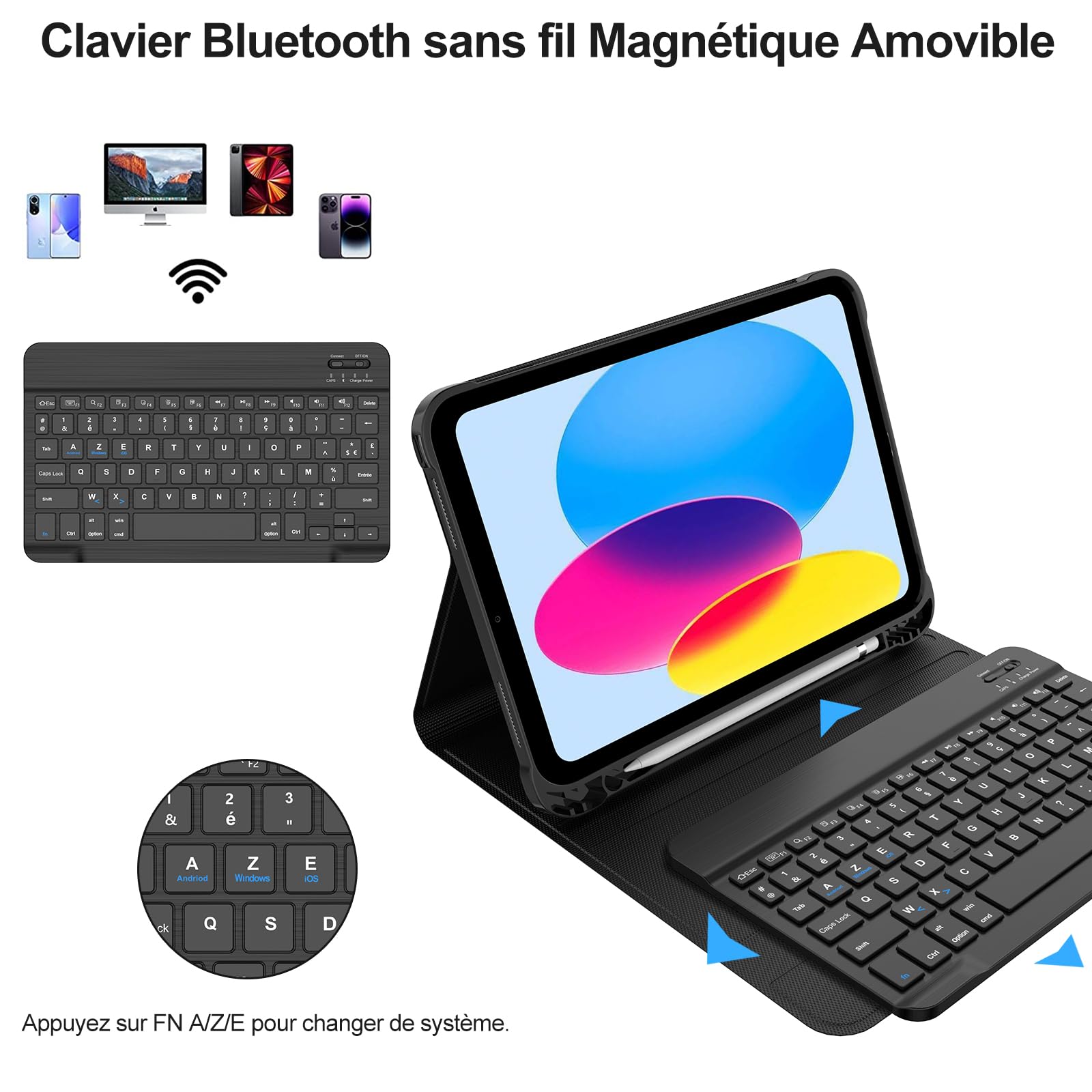 Clavier Bluetooth Détachable AZERTY Pour IPad A16 11e/10e Génération 2025 - Coque Protective - 11