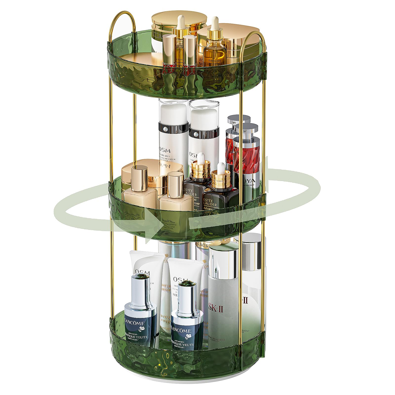 FBOTML Makeup Organizer, Spinning Makeup Organizer Countertop, Bathroom Organizer And Storage, Perfume Organizer Large Capacity Skincare Organizer Lazy Susan Makeup Organizer (Green-2Tier)