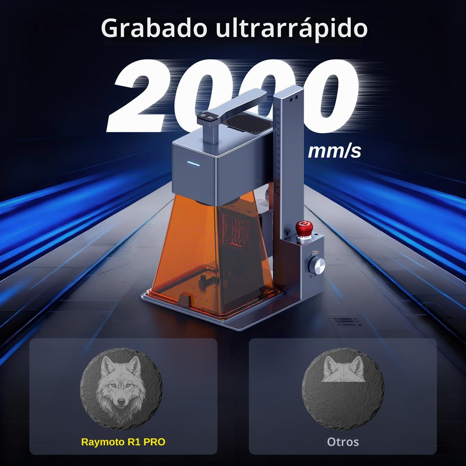 Máquina de grabado láser Raymoto R1 PRO de 20 W, grabadora láser compacta y portátil,resolución de alta precisión de 0,08 mm,velocidad de grabado de 120000 mm/min.Capaz de grabar madera contrachapada
