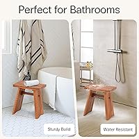 Vista 6 de StrongTek Taburete de ducha de teca, banco de baño de madera de teca maciza preaceitada de 18 pulgadas para baño, spa y hogar, asiento ergonómico