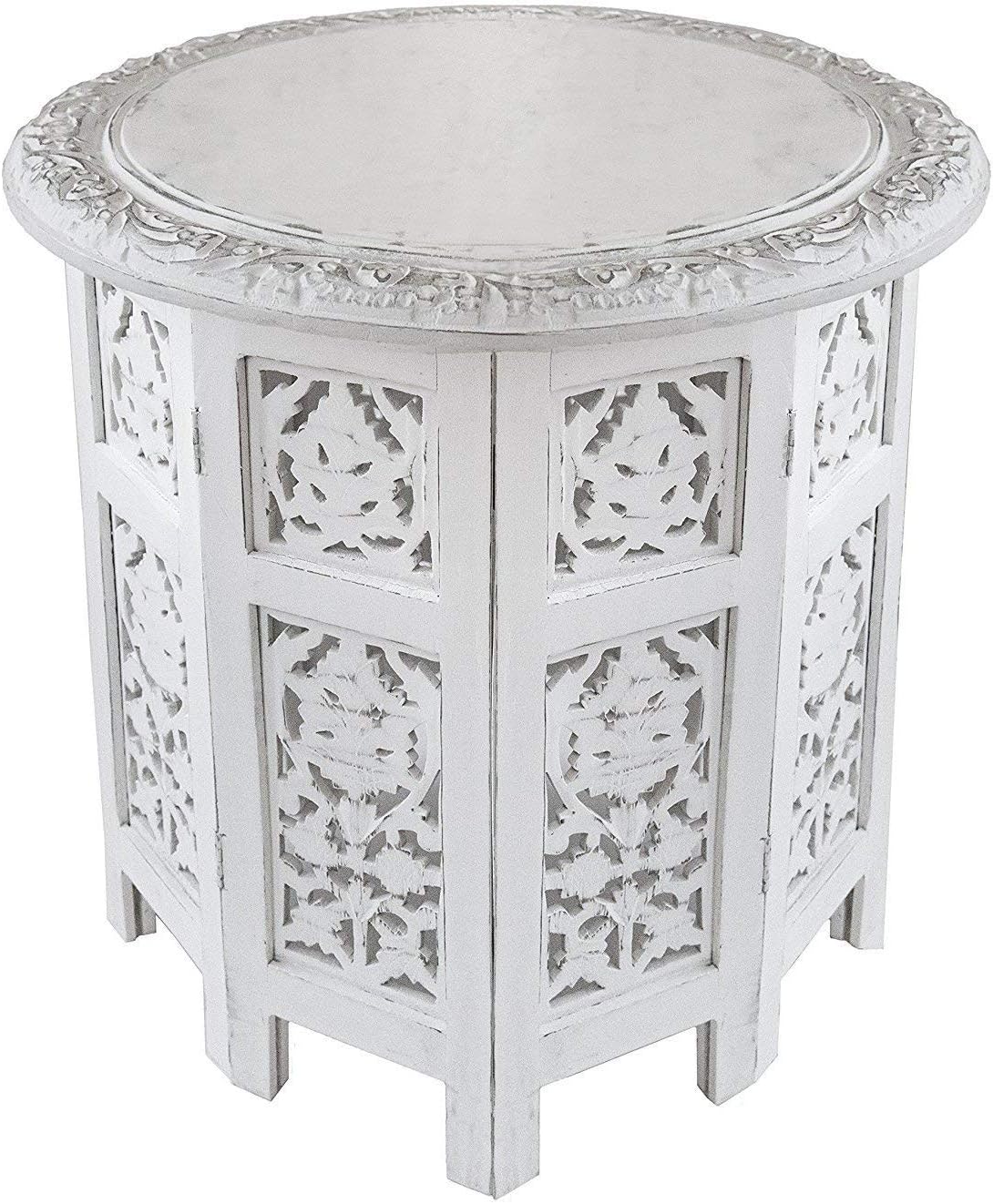 Artesia Wooden Handcrafted Carved Rajasthan Solid Folding White Accent Coffee Table
