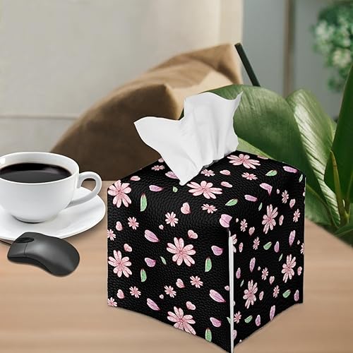 Miniatura 3 de Cajas de pañuelos faciales con estampado de margaritas rosadas, cajas de cubo de pañuelos negros, cubierta de caja de pañuelos cuadrados para baños