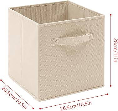 Foldable Storage Cubes Boxes with Handle for Home Organization, Fabric Wardrobe Storage Box Organizer Basket Bins for Clothes Toys Towels, Collapsible&Durable (2, Beige)